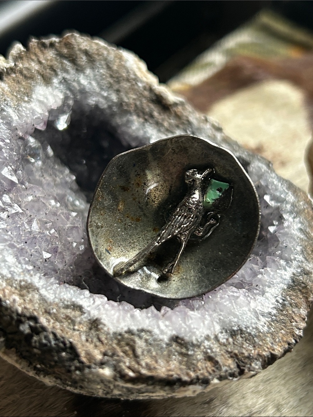 Silver Bird Ring with turquoise Accent stone